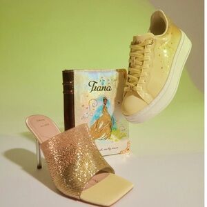 Aldo x Disney Collab Princess Tiana Gold, Green and Cream Heels